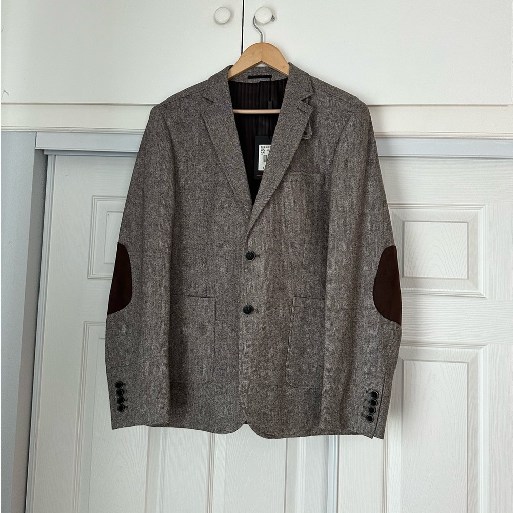 Ben Sherman XXL Brown Herringbone Elbow Patch Tweed Blazer Jacket Coat